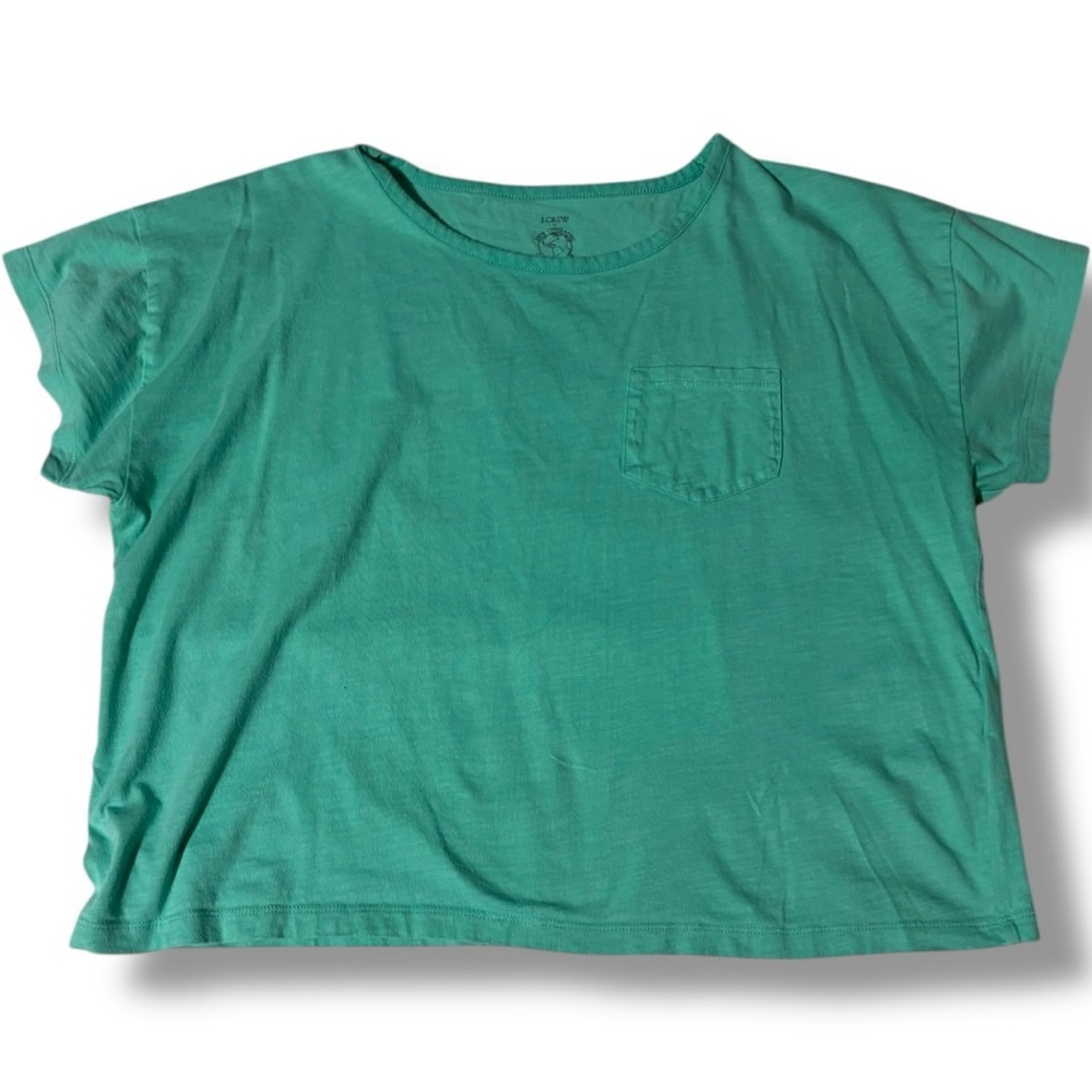 J. Crew Vibrant Light Teal Boxy Cropped Cotton Simple Short Sleeve Tee - Picture 7 of 16